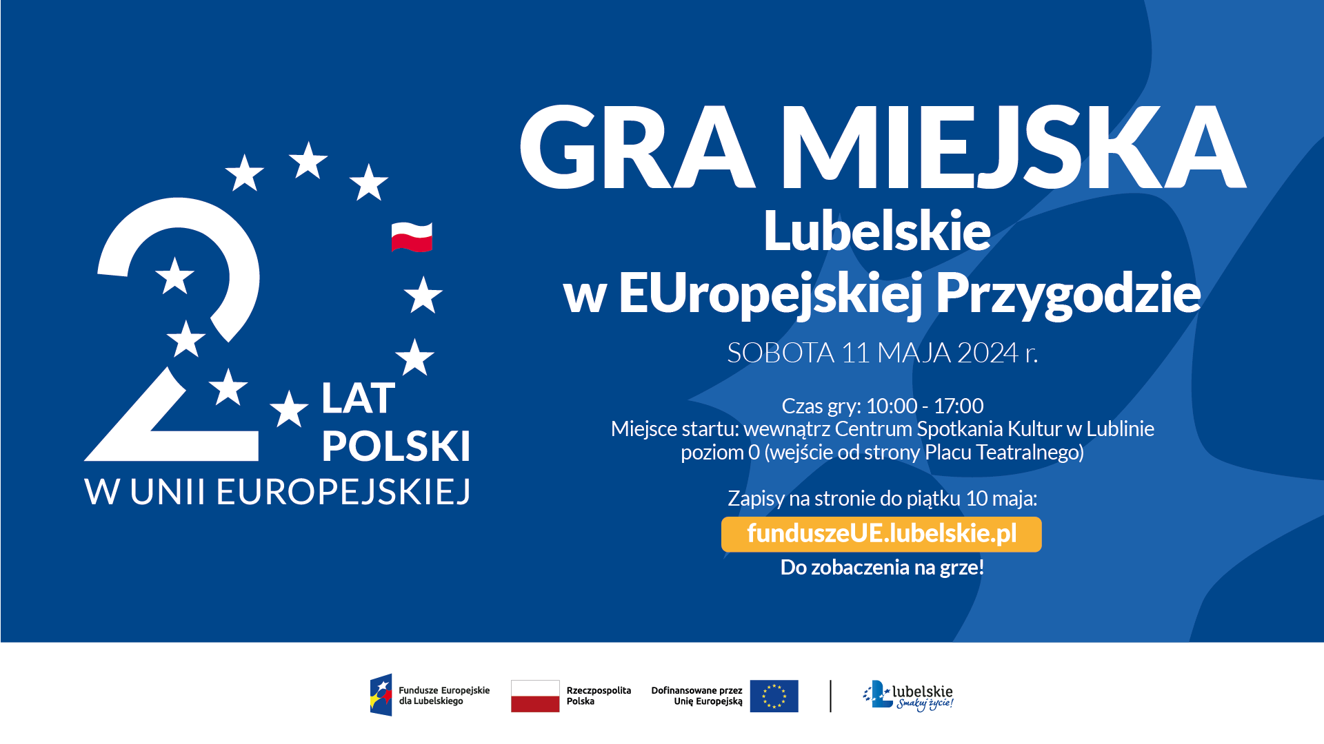 Grafika ozdobna z tekstem: Gra Miejska Lubelskie w EUropejskiej Przygodzie.