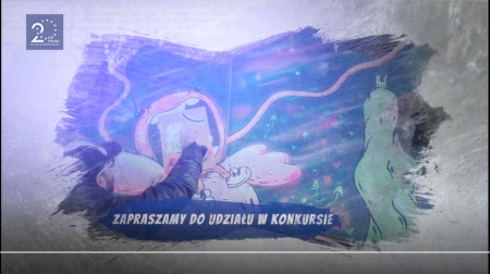 Grafika przedstawiająca konkurs na projekt muralu. W lewym górnym rogu logo 20lecia Polski w Unii Europejskiej. Po środku człowiek malujący graffiti na ścianie. Na dole napis: Zapraszamy do udziału w konkursie