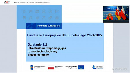 Tekst Fundusze Europejskie dla Lubelskiego 2021-2027 Działanie 1.2 Infrastruktura wspomagająca rozwój technologiczny przedsiębiorstw