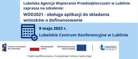 grafika informująca o szkoleniu z aplikacji do składania wniosków o dofinansowanie