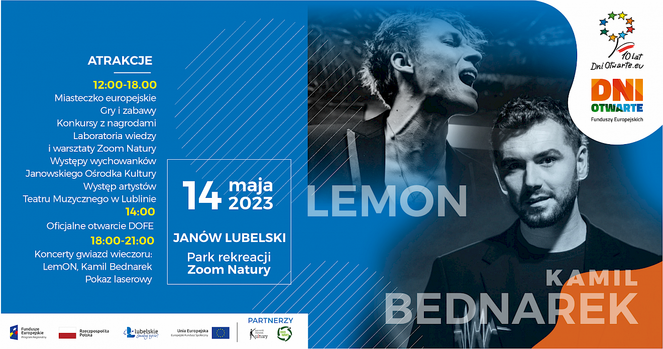 Baner zapraszający na DOFE 14 maja 2023 r. do janowa Lubelskiego